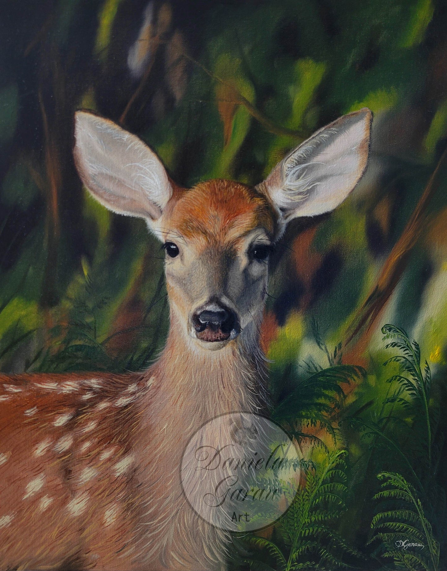 Calming oil painting of a fallow deer