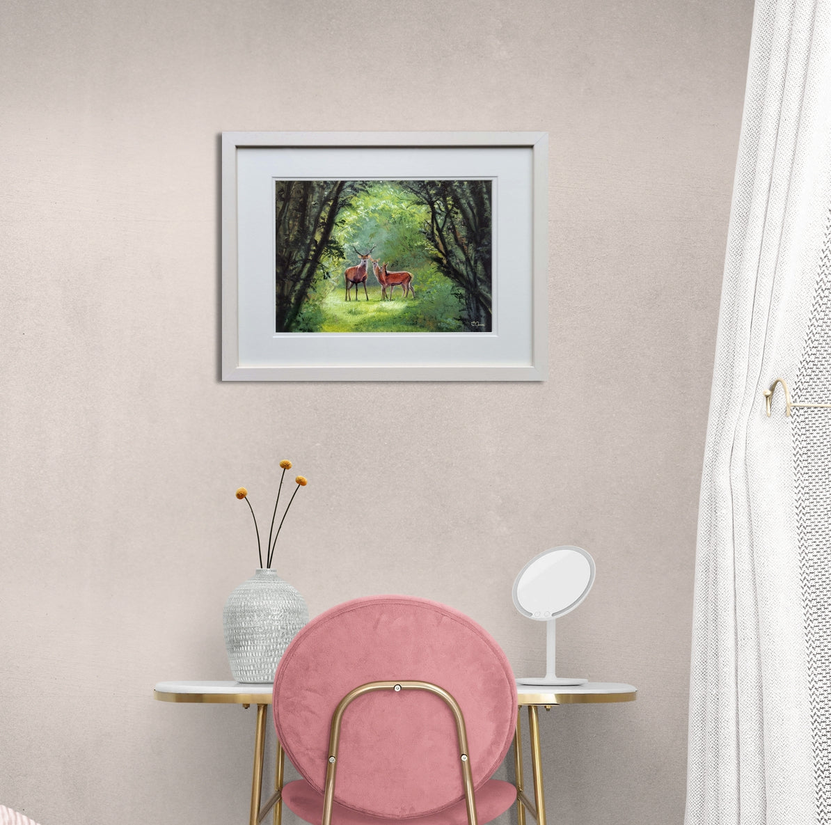 A Glimpse of Deer in Sunlight Serenity - 55 x 43 cm