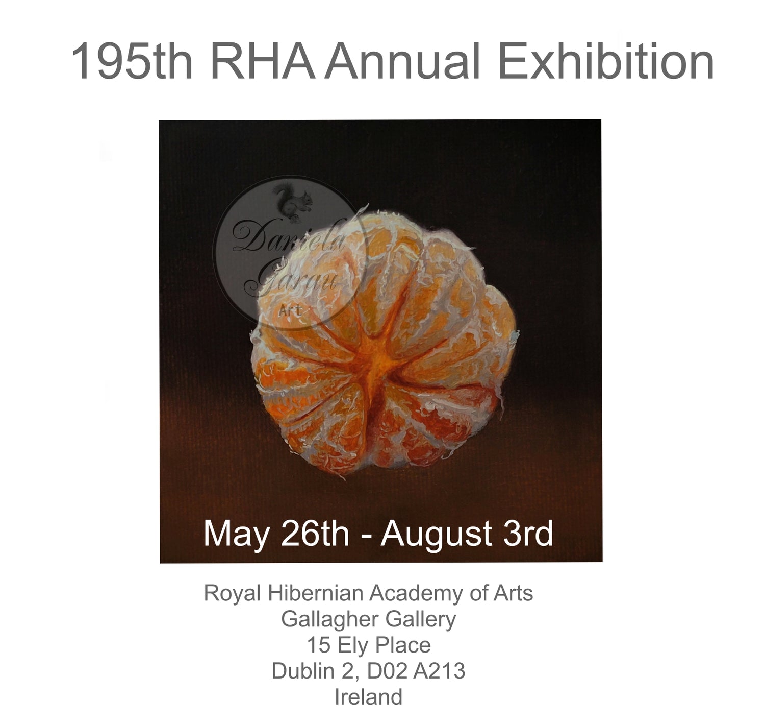 Oil painting of an orange that is part of the 195th RHA exhibition
